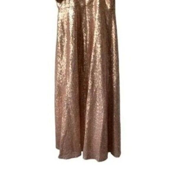 NWT Dessy Collection Sleeveless V Neck Sequin A Line Midi Dress 0 Rose Gold - Picture 12 of 13